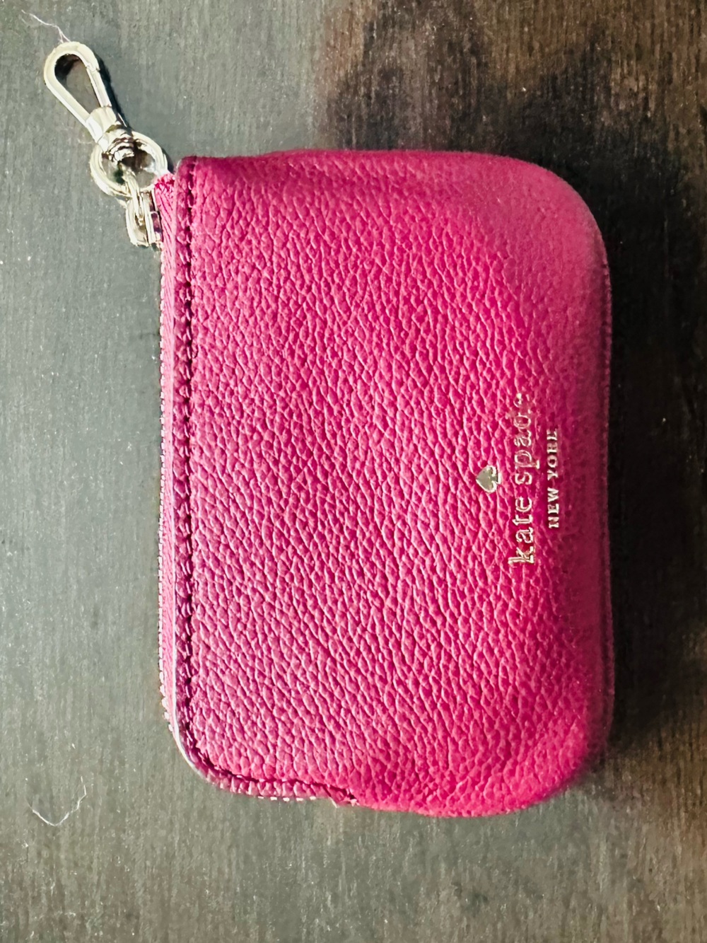 kate spade Pebbled Leather Zip Key Pouch in Fuchsia
